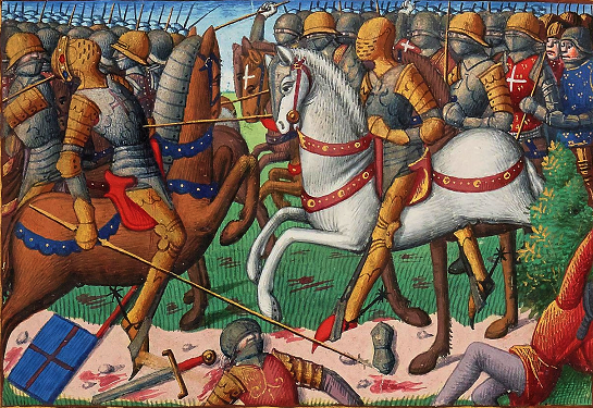 Bataille du Vieil Baug - par Martial d'Auvergne - enluminure issue de l'ouvrage Vigiles de Charles VII - Paris - XVe sicle